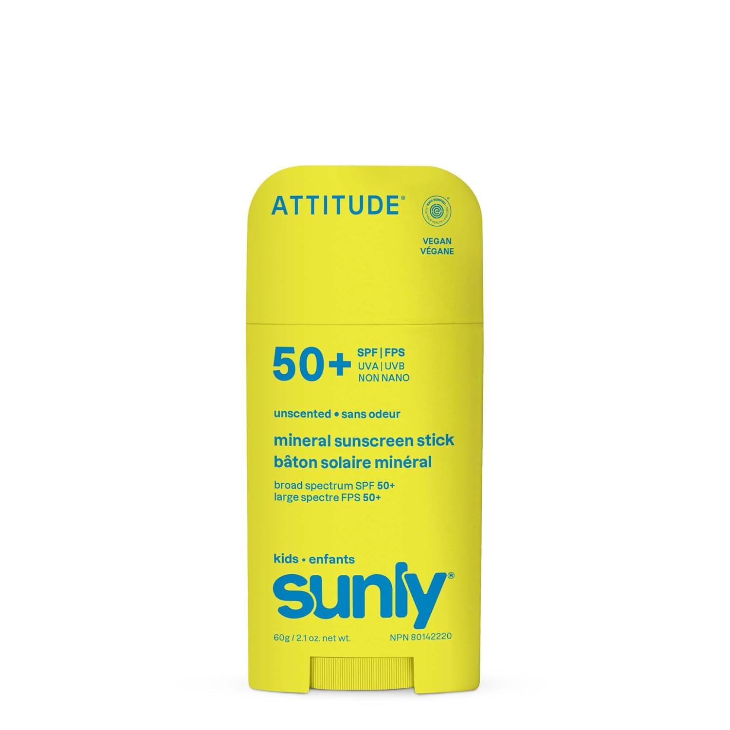 image:imageATTITUDE Kids Mineral Sunscreen Face Stick SPF 50 Broad Spectrum Zinc Oxide EWG Verified NonNano Gentle Lightweight NonGreasy Vegan Unscented 053 ozUnscented