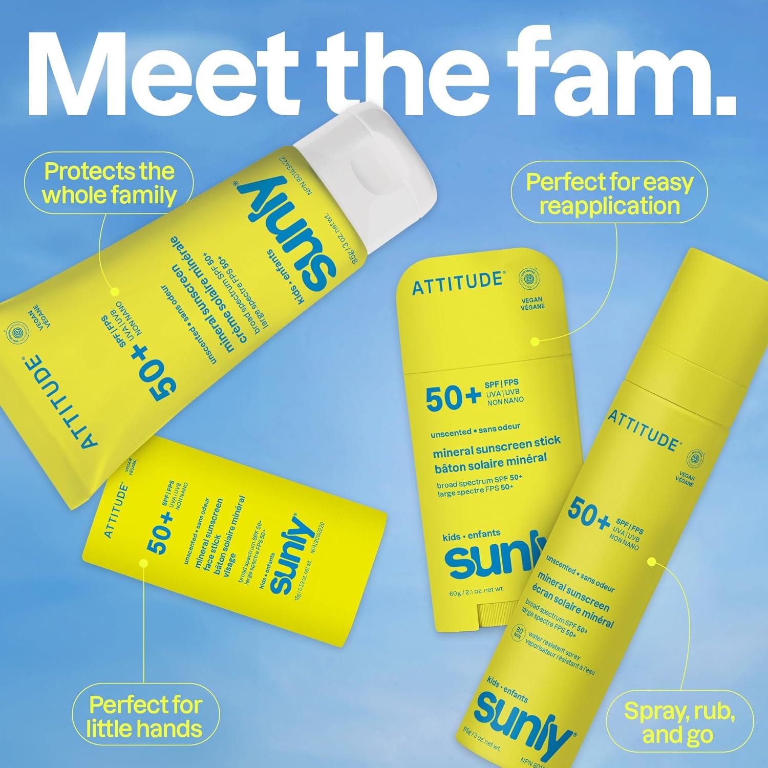 image:imageATTITUDE Kids Mineral Sunscreen Face Stick SPF 50 Broad Spectrum Zinc Oxide EWG Verified NonNano Gentle Lightweight NonGreasy Vegan Unscented 053 ozUnscented