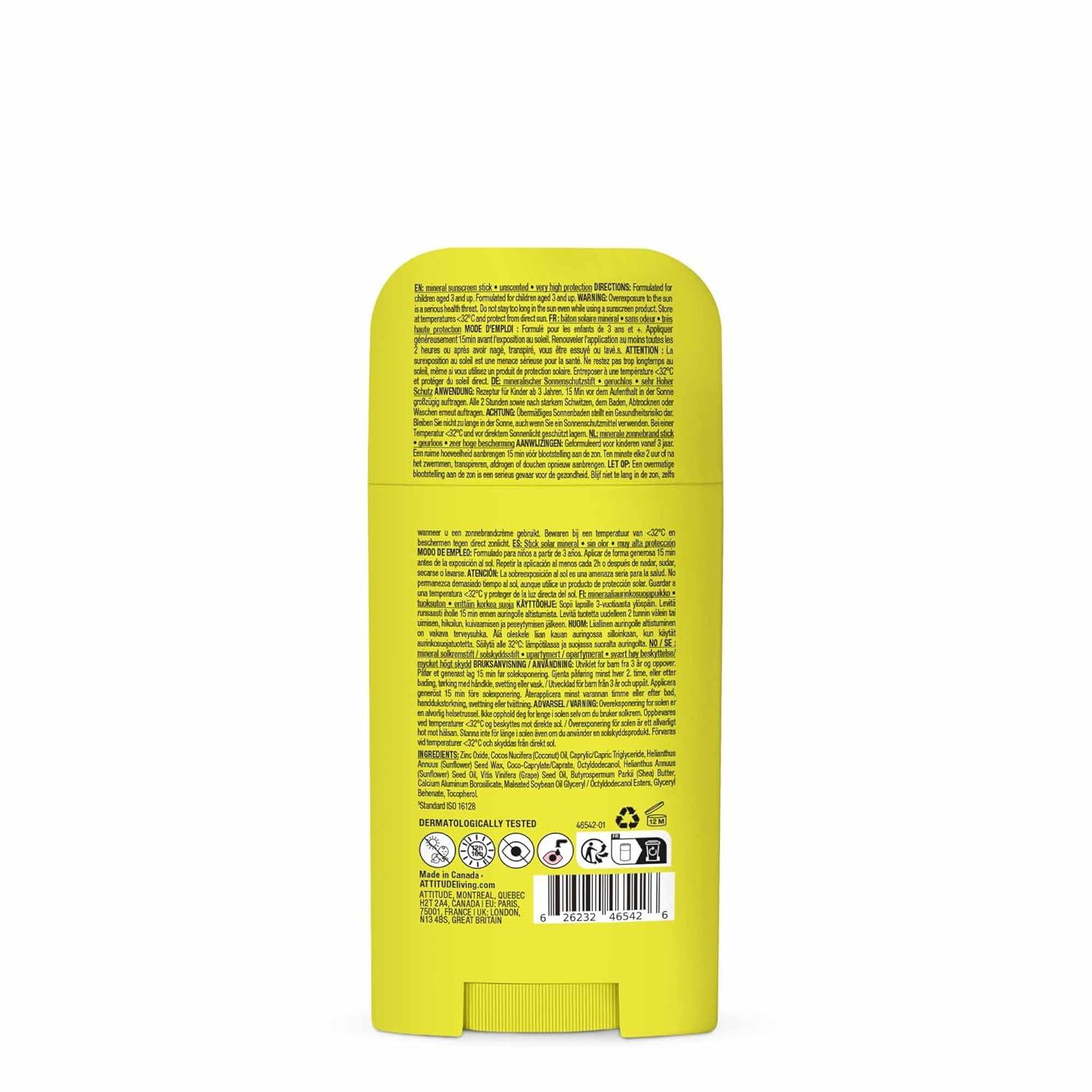 image:imageATTITUDE Kids Mineral Sunscreen Face Stick SPF 50 Broad Spectrum Zinc Oxide EWG Verified NonNano Gentle Lightweight NonGreasy Vegan Unscented 053 ozUnscented