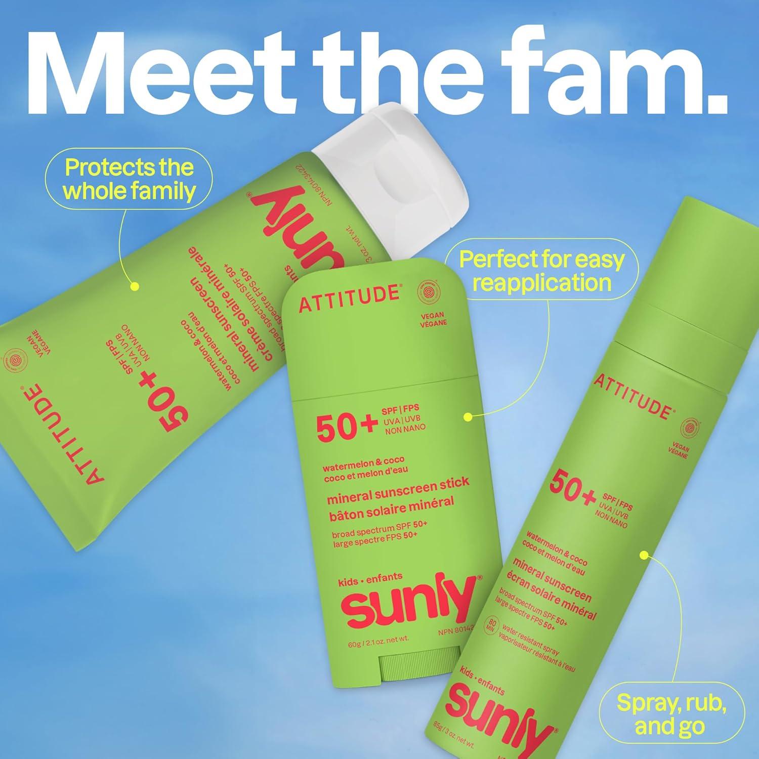 image:imageATTITUDE Kids Mineral Sunscreen Face Stick SPF 50 Broad Spectrum Zinc Oxide EWG Verified NonNano Gentle Lightweight NonGreasy Vegan Unscented 053 ozWatermelon Coco