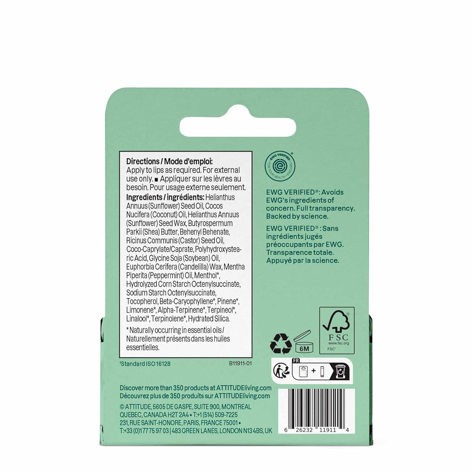 image:imageATTITUDE Lip Balm Duo EWG Verified Naturally Derived Moisturizing Lip Care with Castor Oil Coconut Oil amp Shea Butter Vegan Exotic Flavor 014 Oz Pack of 2Mint