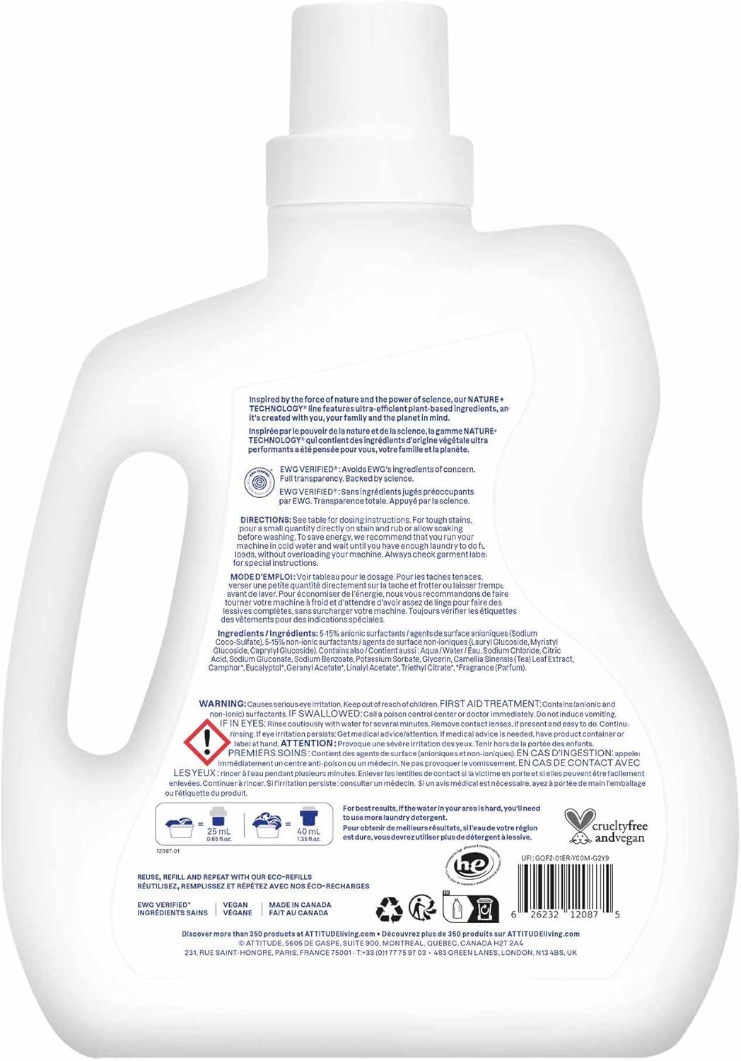 image:imageATTITUDE Liquid Laundry Detergent EWG Verified HE Compatible PlantBased amp Vegan Natural Laundry Soap Unscented 80 Loads 676 Fl OzLavender