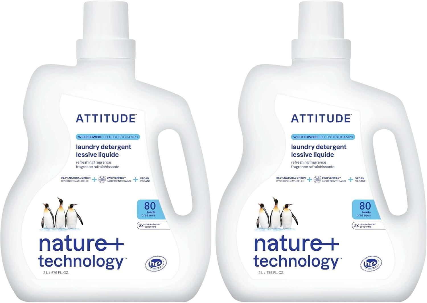 image:imageATTITUDE Liquid Laundry Detergent EWG Verified HE Compatible PlantBased amp Vegan Natural Laundry Soap Unscented 80 Loads 676 Fl OzWildflower