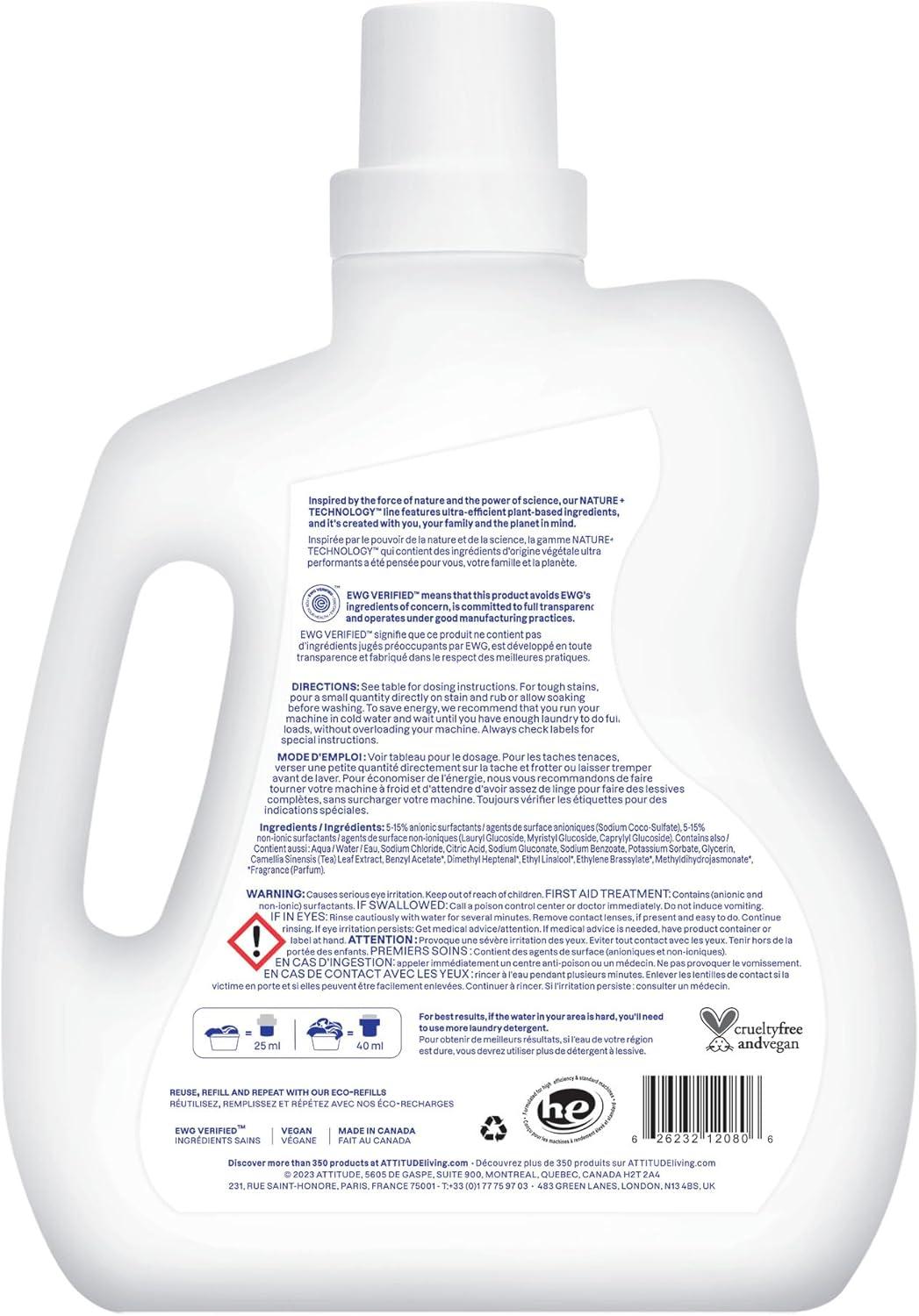 image:imageATTITUDE Liquid Laundry Detergent EWG Verified HE Compatible PlantBased amp Vegan Natural Laundry Soap Unscented 80 Loads 676 Fl OzWildflower