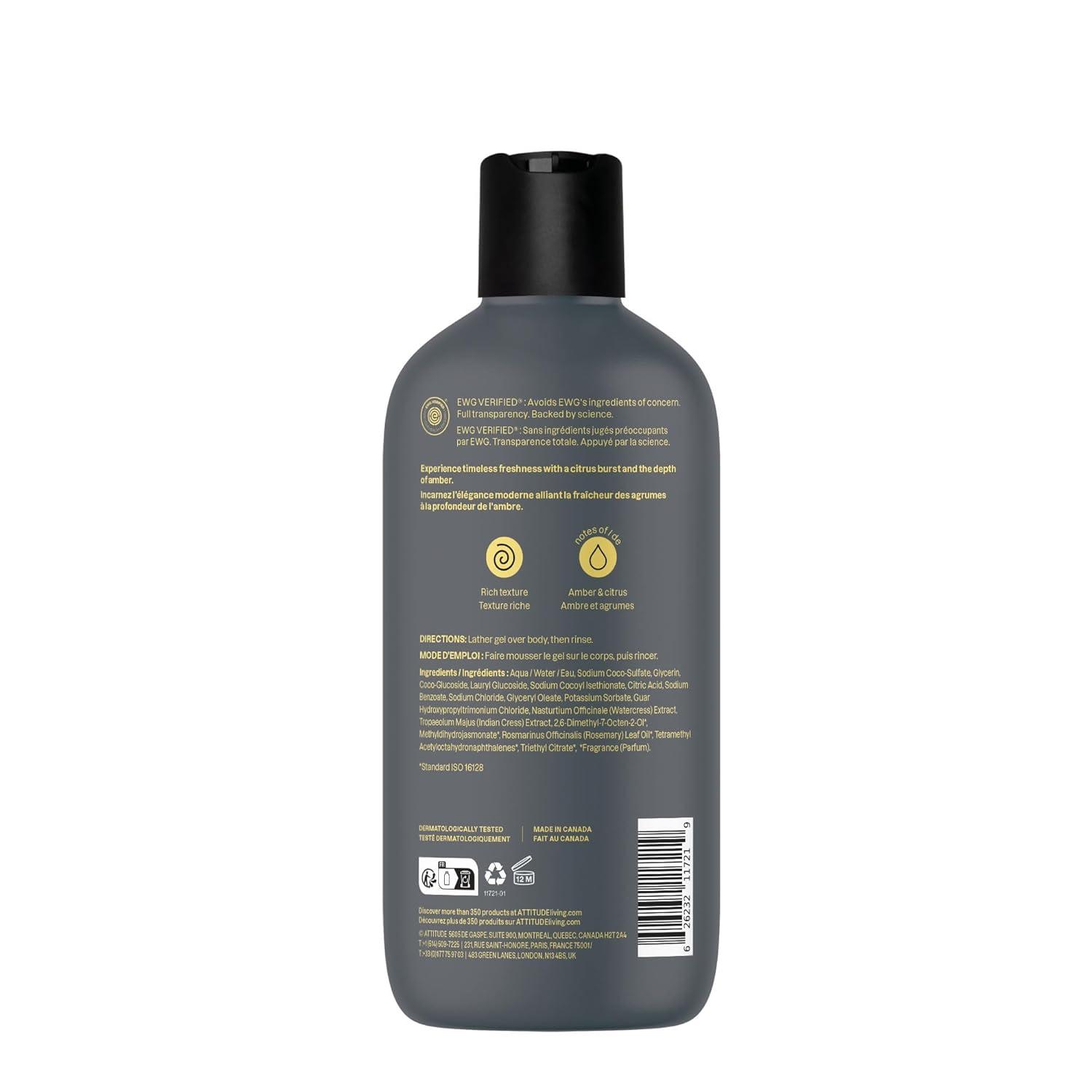 image:imageATTITUDE Shower Gel Body Wash for Men 98 Natural Origin Ingredients Paraben amp Phthalate Free EWG Verified Cleanses Without Drying Amber amp Citrus 14 Fl OzAmber Citrus