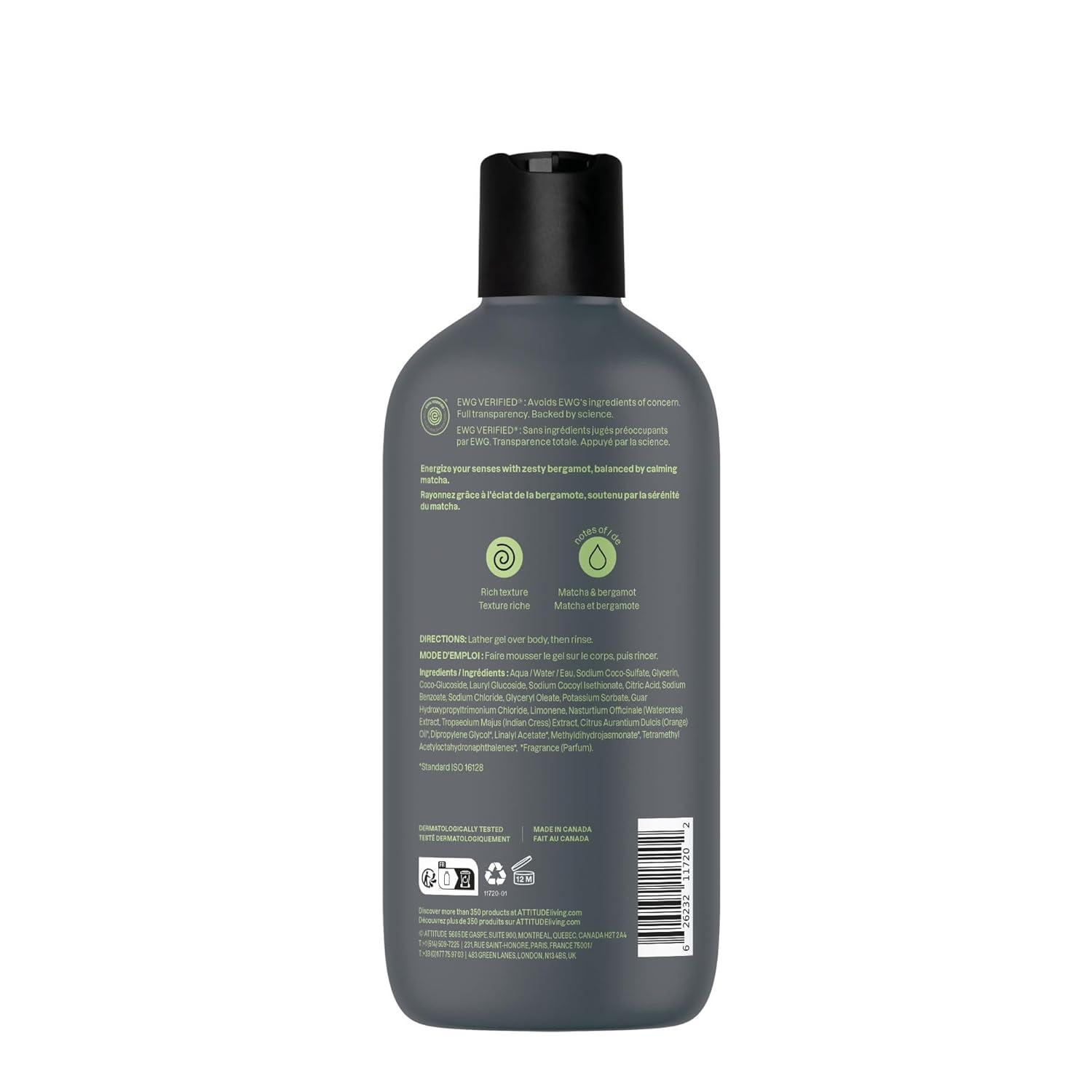 image:imageATTITUDE Shower Gel Body Wash for Men 98 Natural Origin Ingredients Paraben amp Phthalate Free EWG Verified Cleanses Without Drying Amber amp Citrus 14 Fl OzMatcha Bergamot