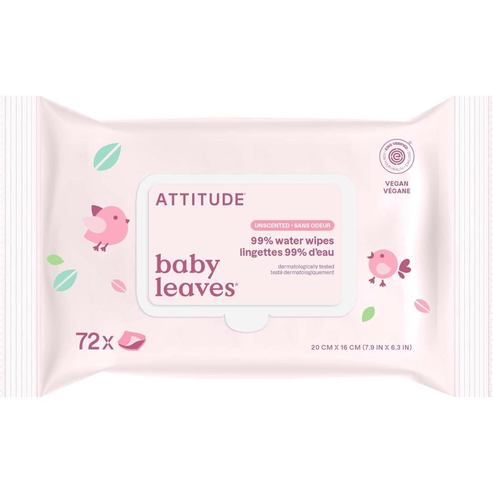 image:imageATTITUDE Baby Water Wipes EWG Verified Safe for Newborns Unscented amp FragranceFree 99 Water Gentle Vegan amp Dermatologically Tested Travel Pack with Hard Lid 72 Count Pack of 372 Count Pack of 1