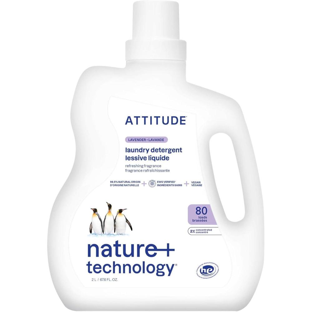 image:imageATTITUDE Liquid Laundry Detergent EWG Verified HE Compatible PlantBased amp Vegan Natural Laundry Soap Unscented 80 Loads 676 Fl OzLavender