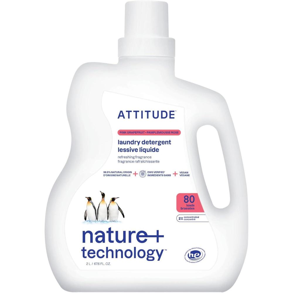 image:imageATTITUDE Liquid Laundry Detergent EWG Verified HE Compatible PlantBased amp Vegan Natural Laundry Soap Unscented 80 Loads 676 Fl OzPink Grapefruit