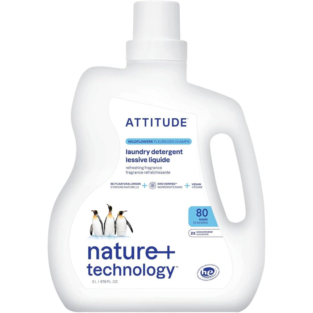 image:imageATTITUDE Liquid Laundry Detergent EWG Verified HE Compatible PlantBased amp Vegan Natural Laundry Soap Unscented 80 Loads 676 Fl OzWildflower