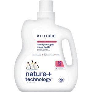 ATTITUDE Liquid Laundry Detergent, EWG Verified, HE Compatible, Plant-Based & Vegan, Natural Laundry Soap, Unscented, 80 Loads, 67.6 Fl Oz(Pink Grapefruit)