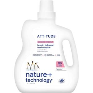 ATTITUDE Liquid Laundry Detergent, EWG Verified, HE Compatible, Plant-Based & Vegan, Natural Laundry Soap, Unscented, 80 Loads, 67.6 Fl Oz(Unscented)