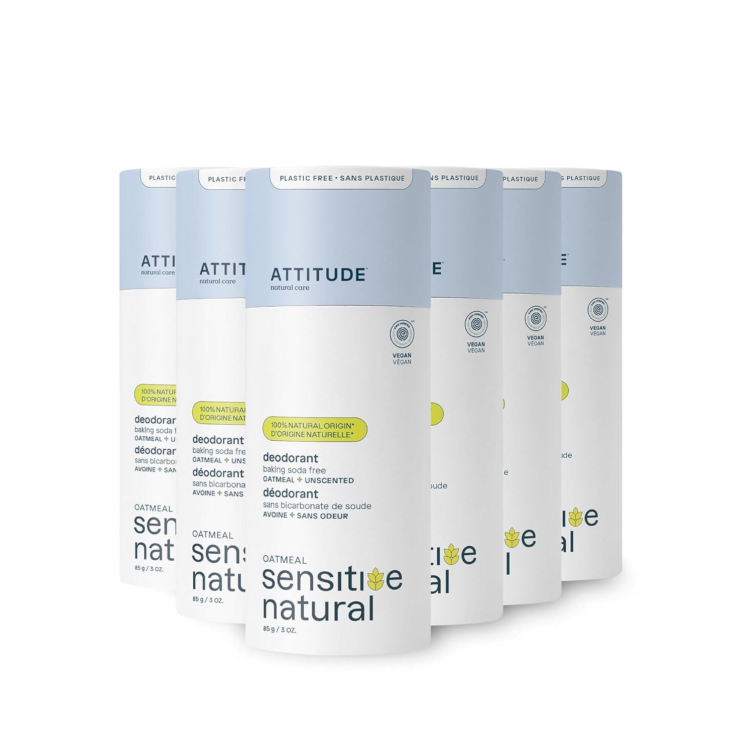 image:imageATTITUDE Baking Soda Free Deodorant for Sensitive Skin with Oatmeal and Argan Oil EWG Verified Aluminum Free PlasticFree 3 OuncesUnscented