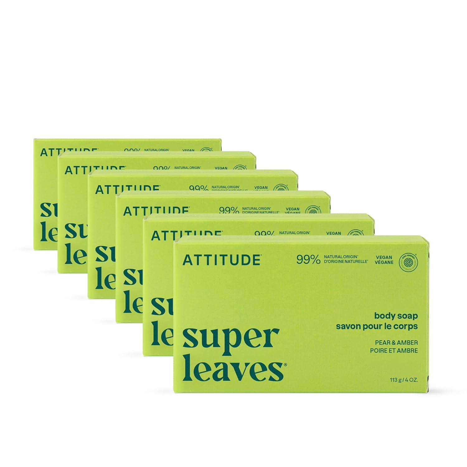 image:imageATTITUDE Bath and Shower Body Soap Bar EWG Verified Plasticfree Plant and MineralBased Ingredients Vegan and Crueltyfree Personal Care Products Sea Salt 4 OuncesPear Amber