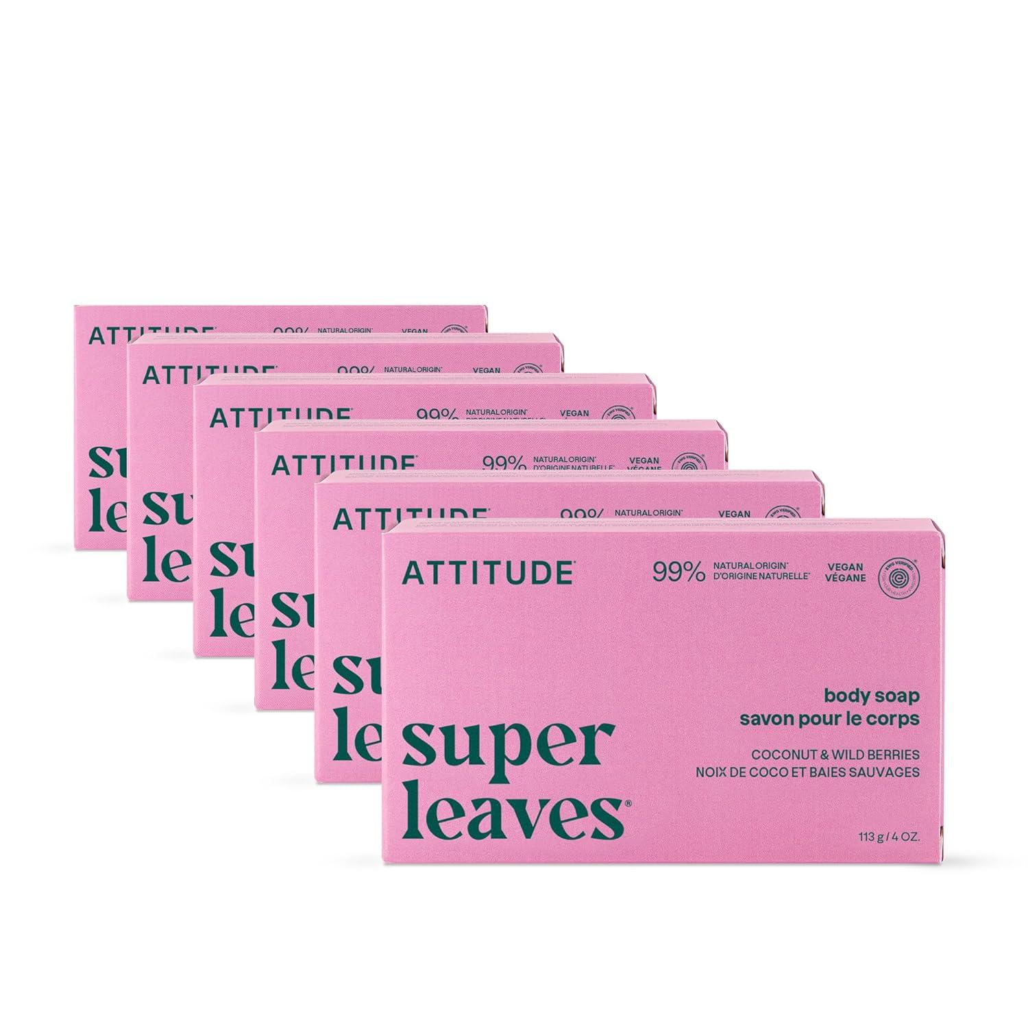 image:imageATTITUDE Bath and Shower Body Soap Bar EWG Verified Plasticfree Plant and MineralBased Ingredients Vegan and Crueltyfree Personal Care Products Sea Salt 4 OuncesCoconut Wild Berries
