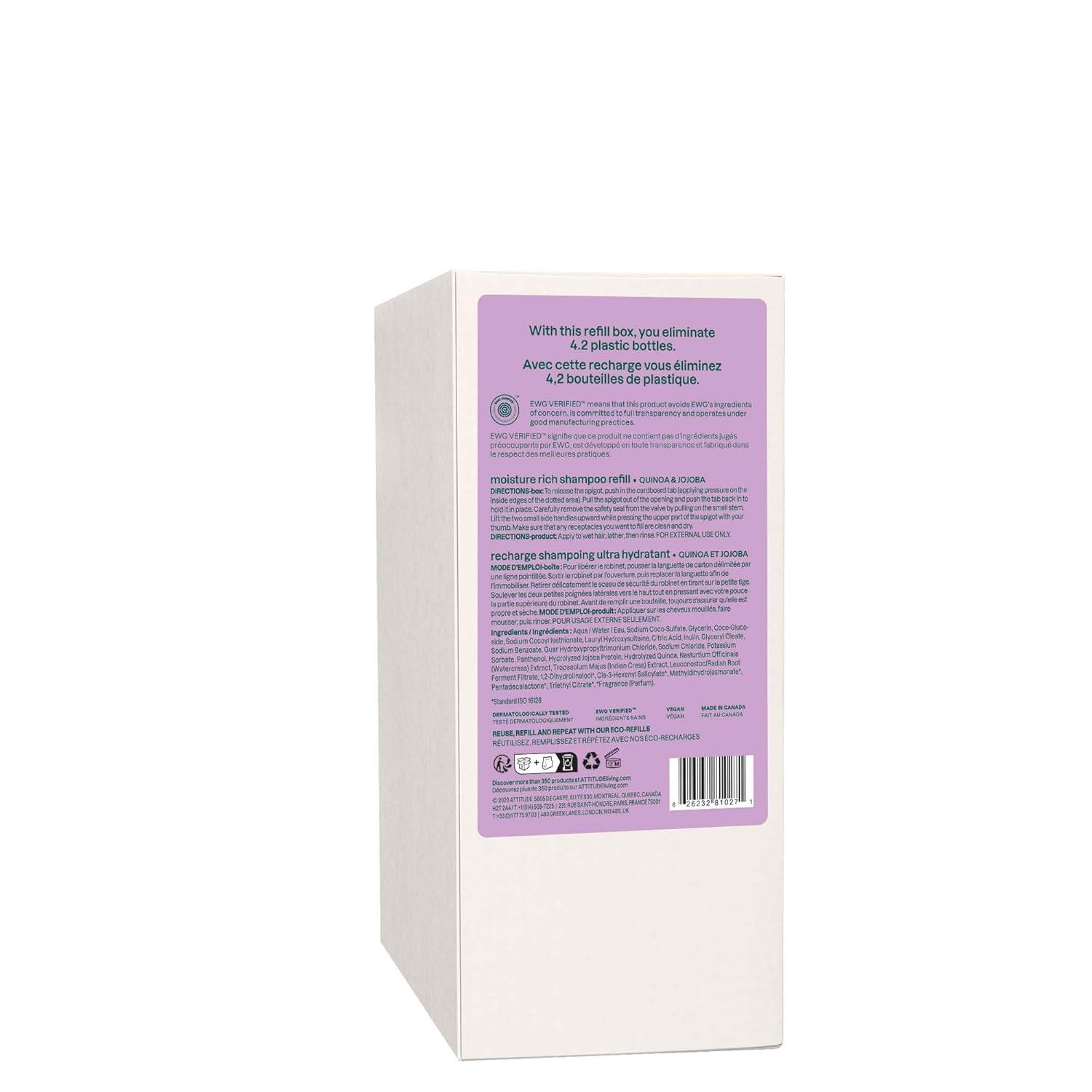 image:imageATTITUDE Moisture Rich Hair Shampoo EWG Verified For Dry and Damaged Hair Naturally Derived Ingredients Vegan and Plant Based Quinoa and Jojoba Bulk Refill 676 Fl OzMoisture Rich