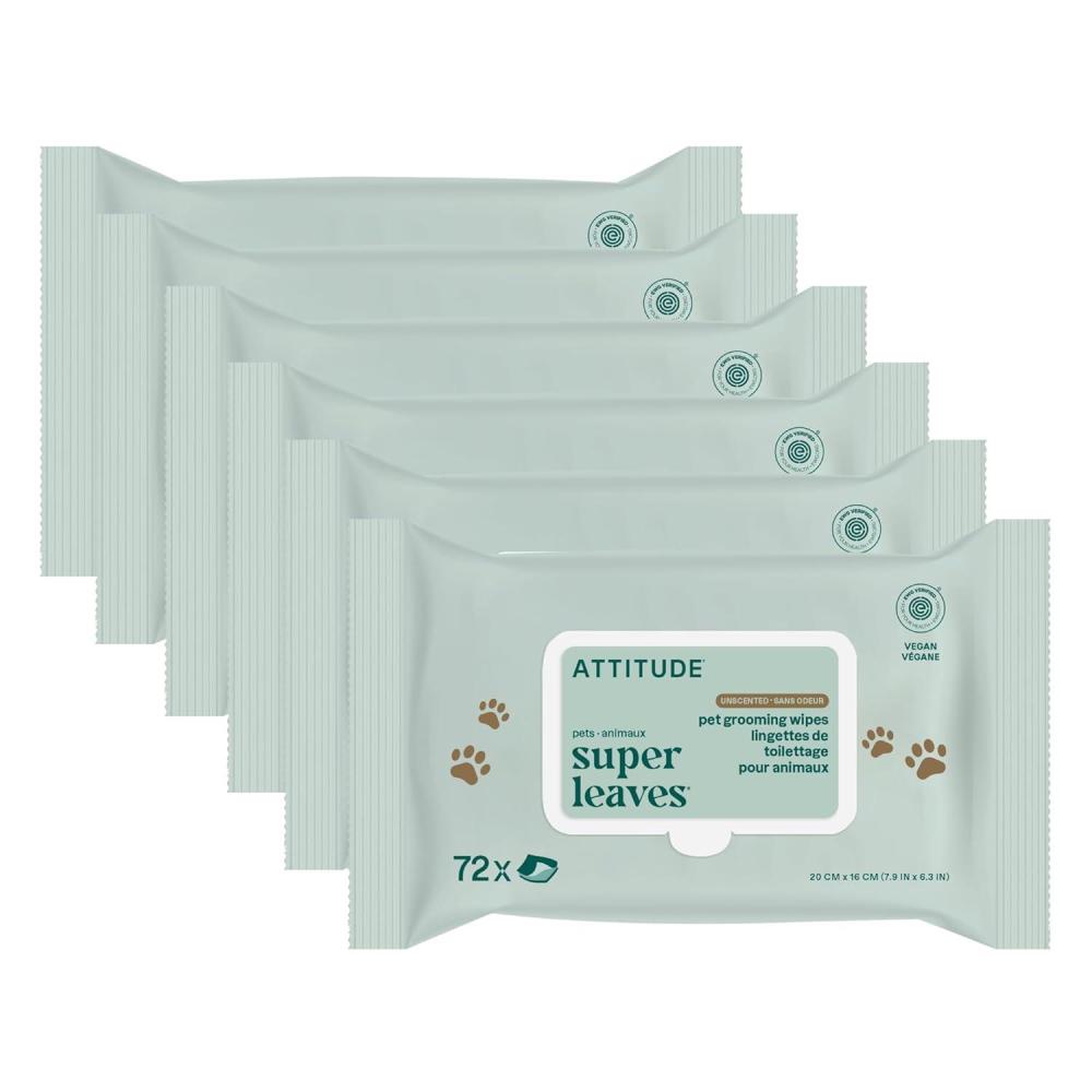 image:imageATTITUDE Pet Grooming Wipes Plant and MineralBased Ingredients Vegan and CrueltyFree Biodegradable Products Unscented 72 count Pack of 672 Count Pack of 6