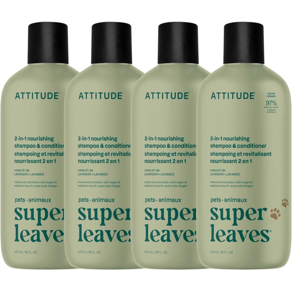 image:imageAttitude Natural Itch Soothing Shampoo for Cat amp Dog Vegan and CrueltyFree Grooming Products Lavender 16 Fl Oz Pack of 42in1 Shampoo  Conditioner