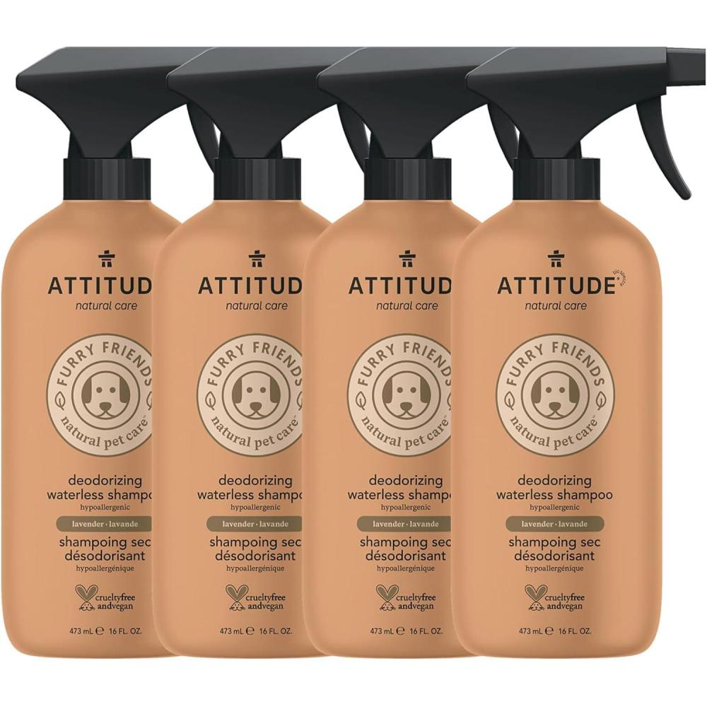 image:imageAttitude Waterless Shampoo Spray for Pets Plant and MineralBased Ingredients Vegan and CrueltyFree Grooming Products Deodorizing and AntiItching Lavender 16 Fl Oz16 Fl Oz Pack of 4