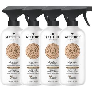 ATTITUDE All Surface Cleaner for Pets, Plant and Mineral-Based Ingredients, Vegan and Cruelty-free, Lavender, 16 Fl Oz(16 Fl Oz (Pack of 4))