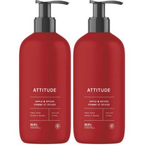 ATTITUDE Liquid Hand Soap, EWG Verified, Plant and Mineral-Based, Vegan Personal Care Products, Coconut & Wild Berries Scent, 16 Fl Oz(Apple & Spices)