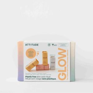 ATTITUDE Oceanly Aging Skin Daily Facial Care Routine Box Set, EWG Verified, Plastic-free, Plant and Mineral-Based Ingredients, Vegan and Cruelty-free, PHYTO AGE, Set of 4 Travel Size Bars(PHYTO GLOW)