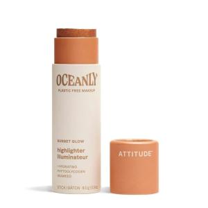 ATTITUDE Oceanly Lightweight Highlighter Stick, Titanium Dioxide-Free, EWG Verified, Plastic-Free, Vegan & Cruelty-free Makeup, Golden Rose, 0.3 Ounces(Sunset Glow)