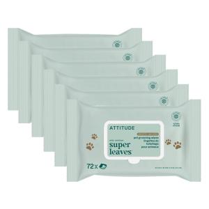 ATTITUDE Pet Grooming Wipes, Plant and Mineral-Based Ingredients, Vegan and Cruelty-Free Biodegradable Products, Unscented, 72 count (Pack of 6)(72 Count (Pack of 6))