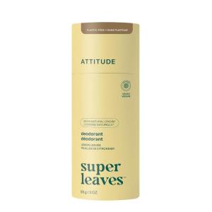 ATTITUDE Plastic-Free Deodorant, EWG Verified, Aluminum Free, Vegan Naturally Sourced Body Deodorants for Women & Men, Dermatologically Tested, White Tea Leaves, 3 Ounces(Lemon Leaves)