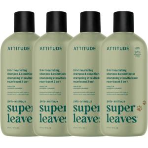 Attitude Natural Itch Soothing Shampoo for Cat & Dog, Vegan and Cruelty-Free, Grooming Products, Lavender, 16 Fl Oz (Pack of 4)(2in1 Shampoo & Conditioner)