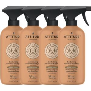 Attitude Waterless Shampoo Spray for Pets, Plant and Mineral-Based Ingredients, Vegan and Cruelty-Free Grooming Products, Deodorizing and Anti-Itching, Lavender, 16 Fl Oz(16 Fl Oz (Pack of 4))
