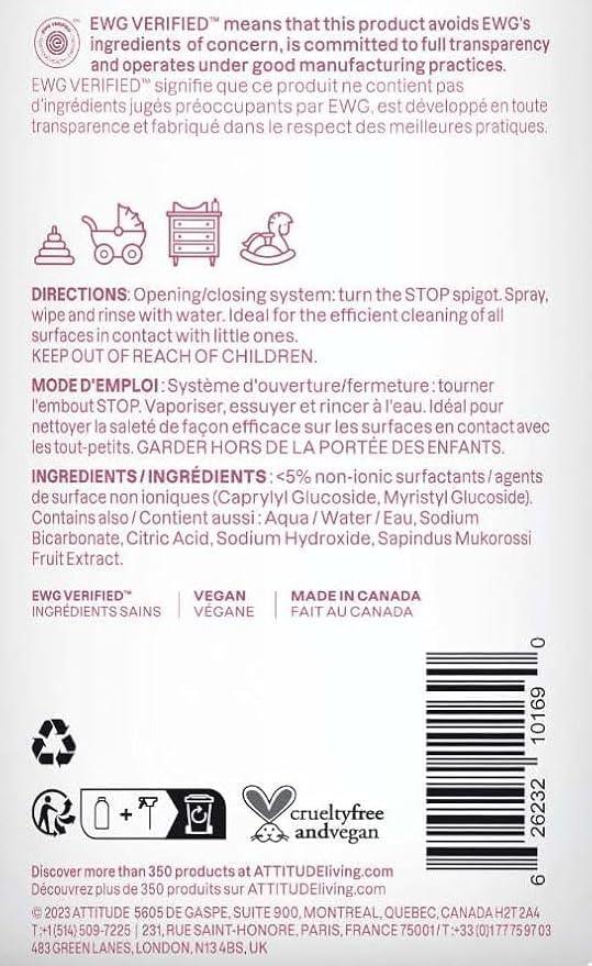 image:imageATTITUDE Baby amp Kids Toy Cleaner Spray EWG Verified MultiSurface Cleaner for Toys High Chairs amp Play Areas Naturally Derived Vegan Unscented 271 Fl Oz271 Fl Oz Pack of 1