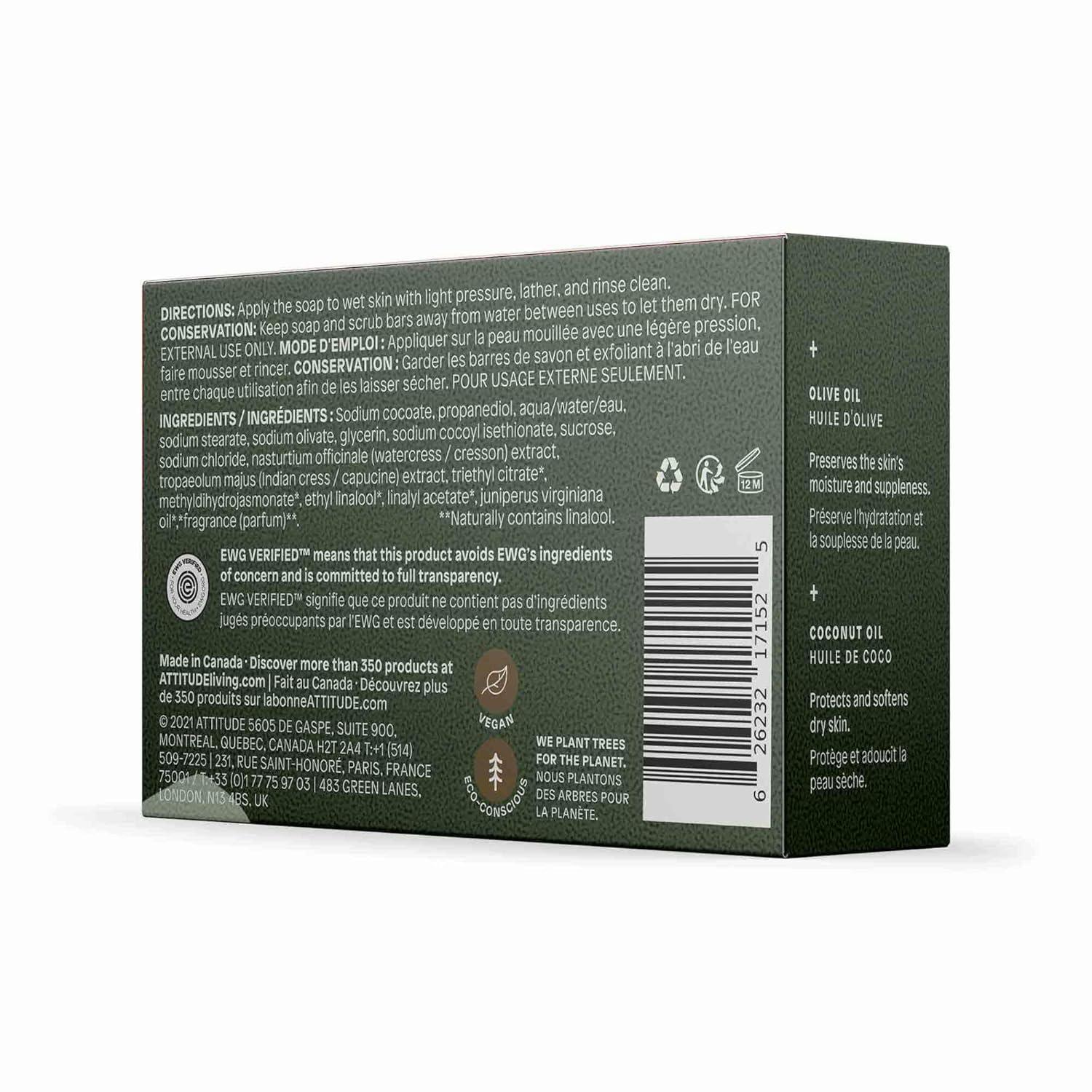 image:imageATTITUDE Body Soap Bar Natural Origin Protects and Softens Dry Skin Coconut amp Olive Oils For Men and Women EWG verified amp Vegan Patchouli amp Black Pepper 4 OzHerbal Musk
