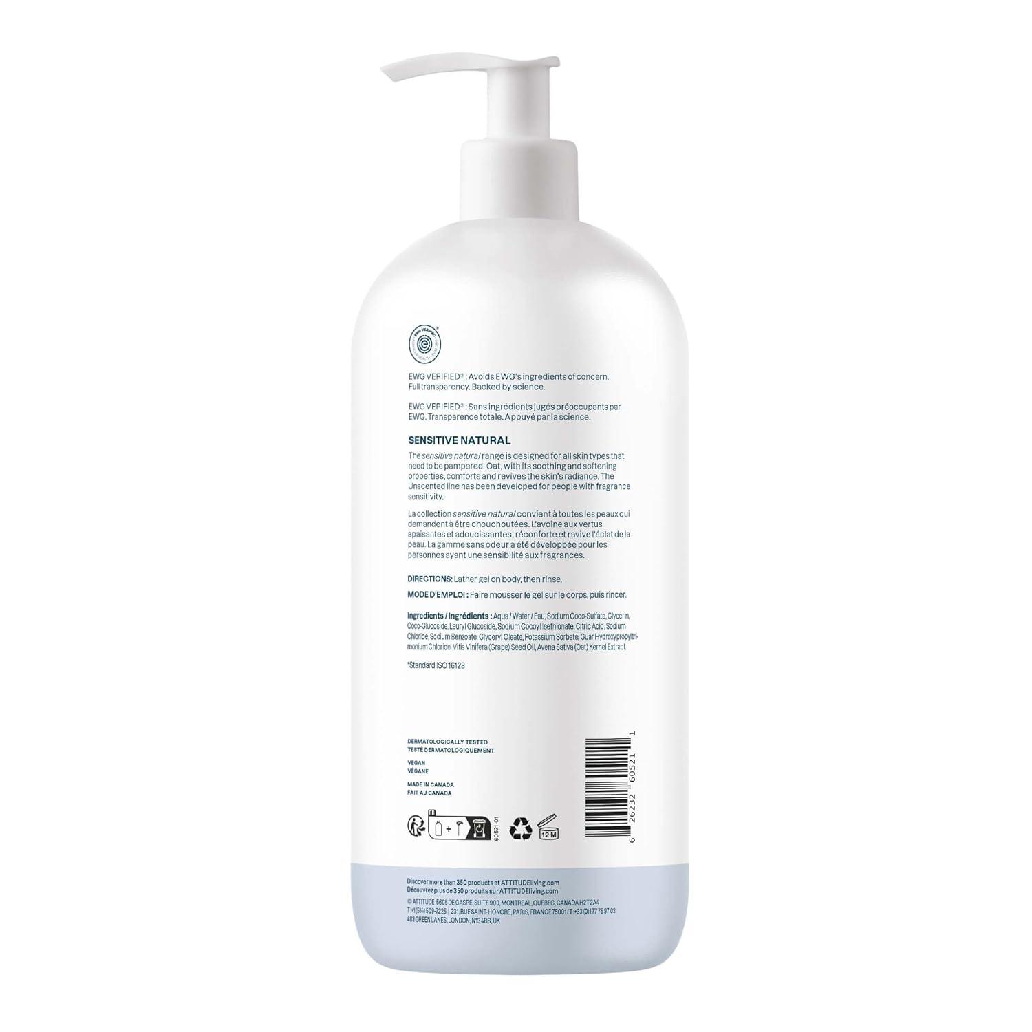 image:imageATTITUDE Body Wash for Sensitive Skin with Oat EWG Verified Dermatologically Tested Vegan Extra Gentle Unscented 16 Fl OzUnscented