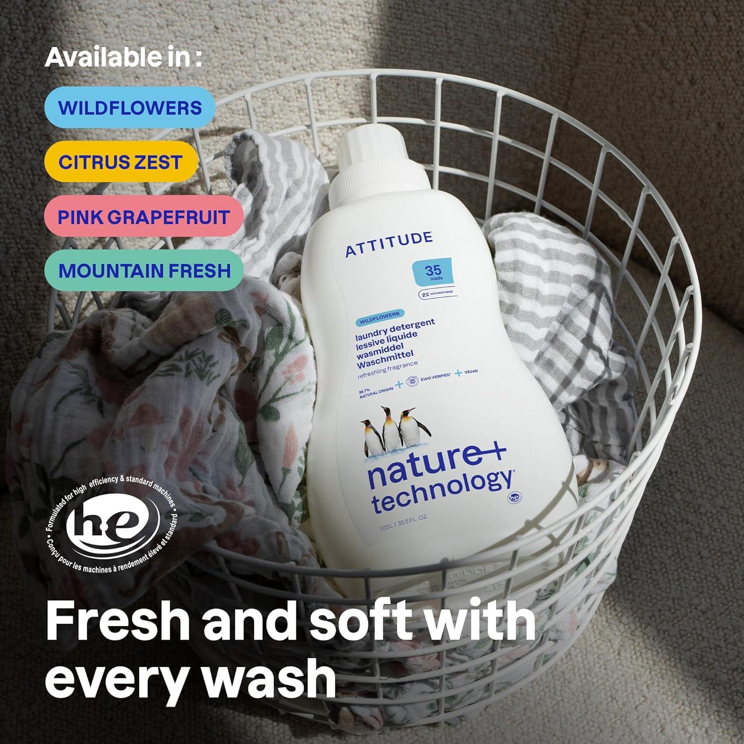 image:imageATTITUDE Liquid Laundry Detergent EWG Verified HE Compatible PlantBased amp Vegan Natural Laundry Soap Citrus Zest Scent 35 Loads 355 Fl Oz