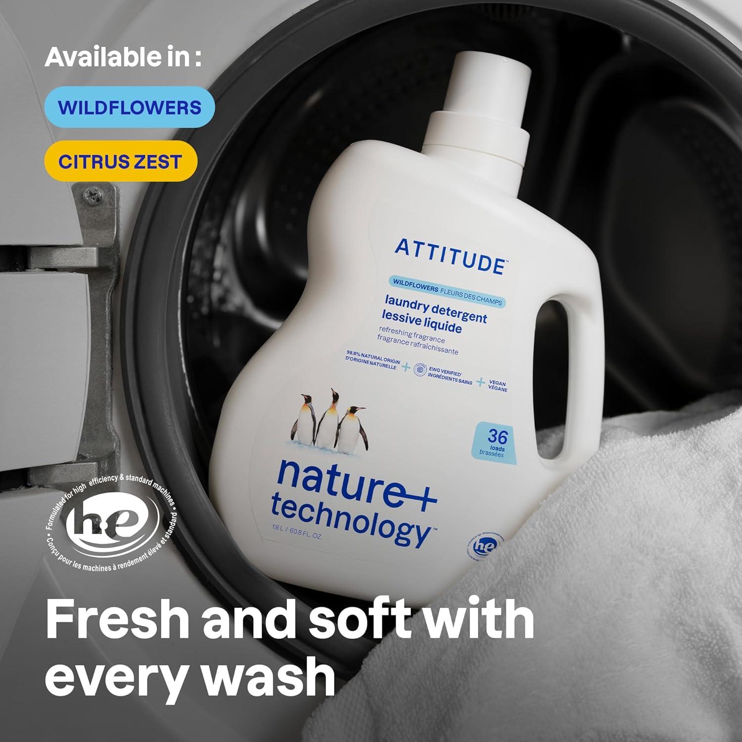 image:imageATTITUDE Liquid Laundry Detergent EWG Verified HE Compatible PlantBased amp Vegan Natural Laundry Soap Wildflowers Scent 36 Loads 608 Fl Oz608 Fl Oz Pack of 1