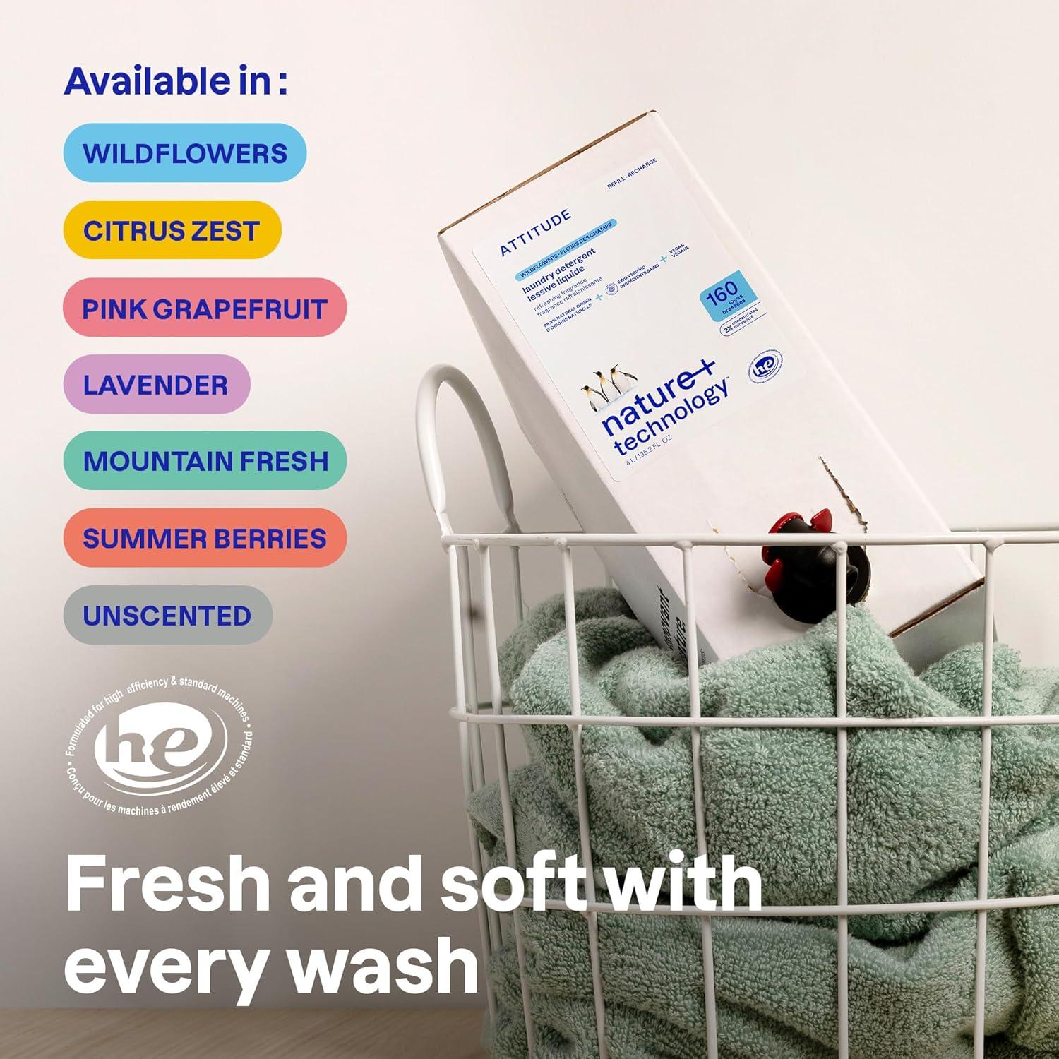 image:imageATTITUDE Liquid Laundry Detergent EWG Verified HE Compatible PlantBased amp Vegan Natural Laundry Soap Wildflowers Scent 40 Loads 676 Fl OzLavender