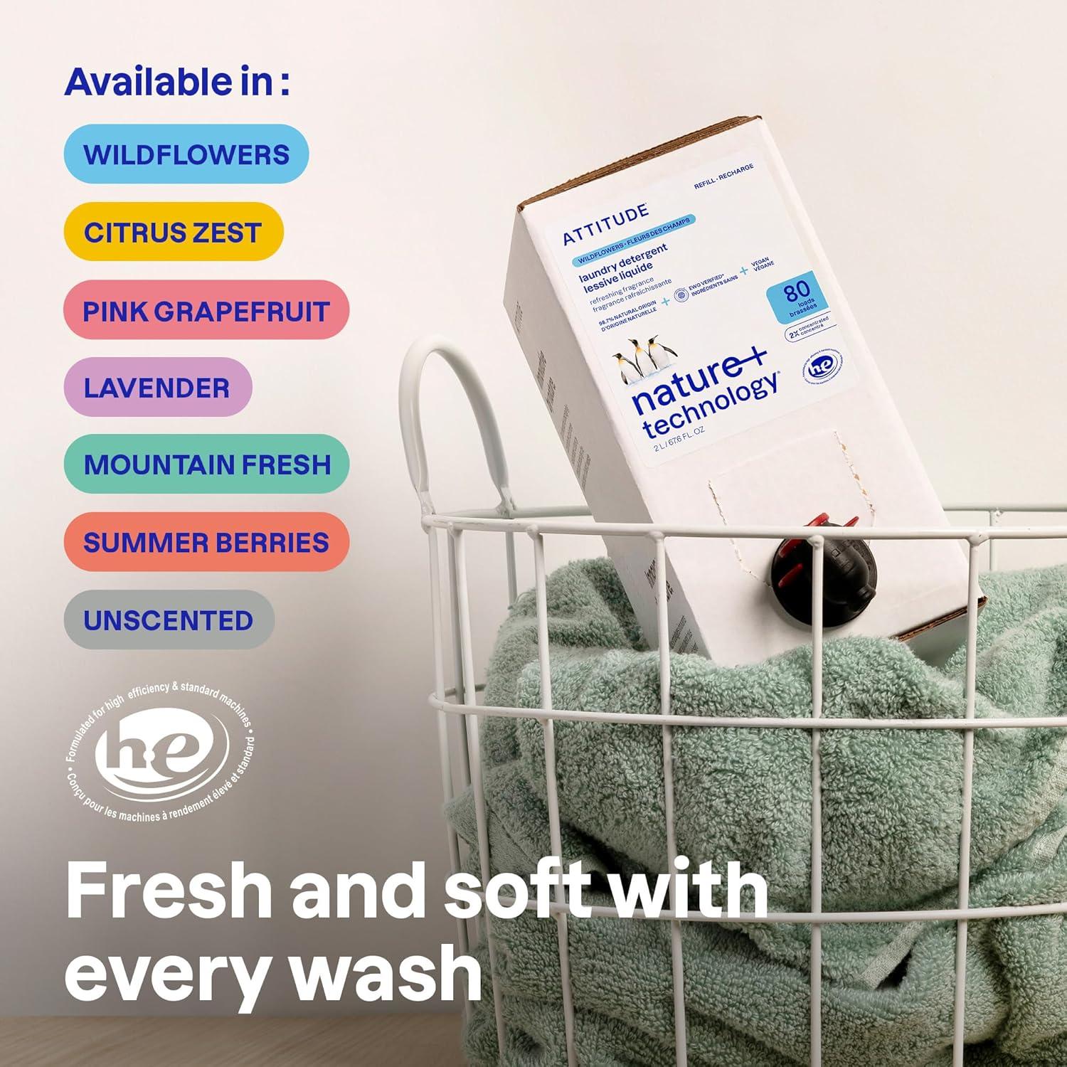 image:imageATTITUDE Liquid Laundry Detergent Refill EWG Verified HE Compatible PlantBased amp Vegan Natural Laundry Soap Pink Grapefruit Scent 80 Loads 676 Fl OzWildflower