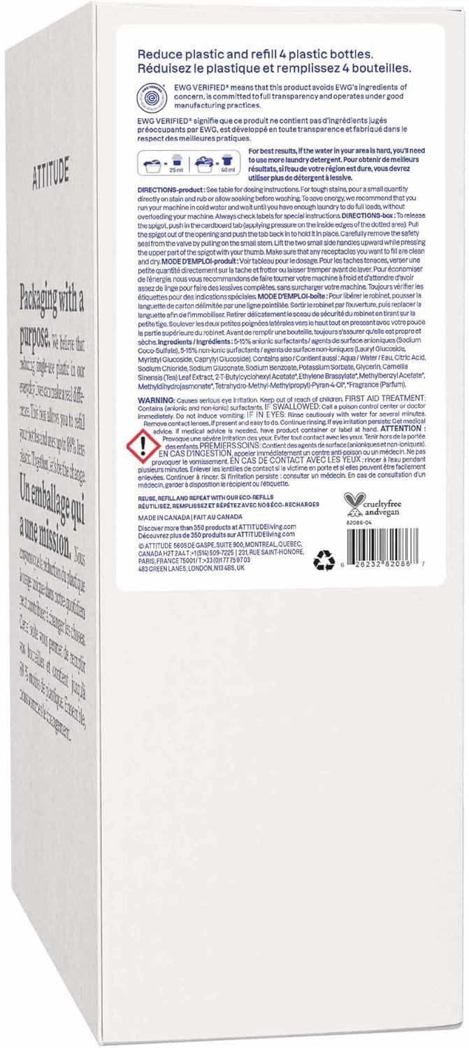 image:imageATTITUDE Liquid Laundry Detergent Refill EWG Verified HE Compatible PlantBased amp Vegan Natural Laundry Soap Wildflowers Scent 160 Loads 13526 Fl OzPink Grapefruit