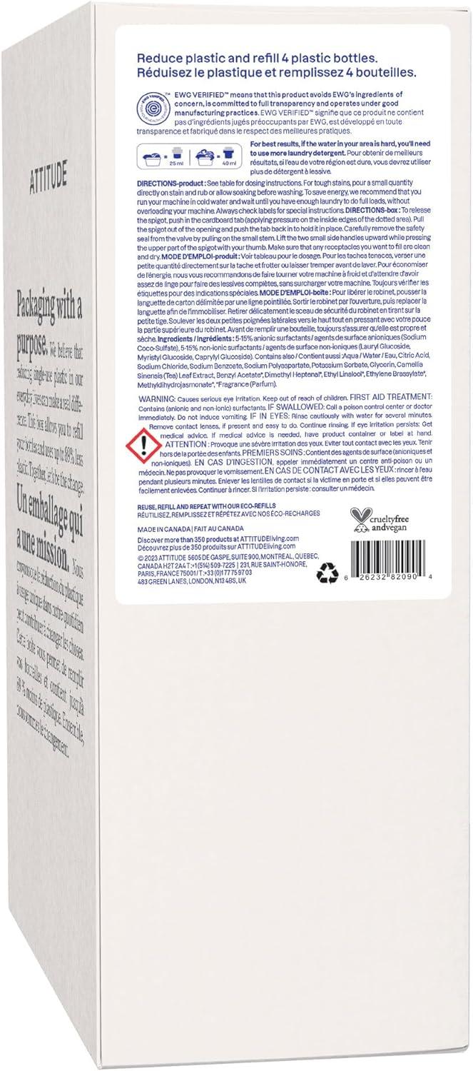 image:imageATTITUDE Liquid Laundry Detergent Refill EWG Verified HE Compatible PlantBased amp Vegan Natural Laundry Soap Wildflowers Scent 160 Loads 13526 Fl OzWildflower
