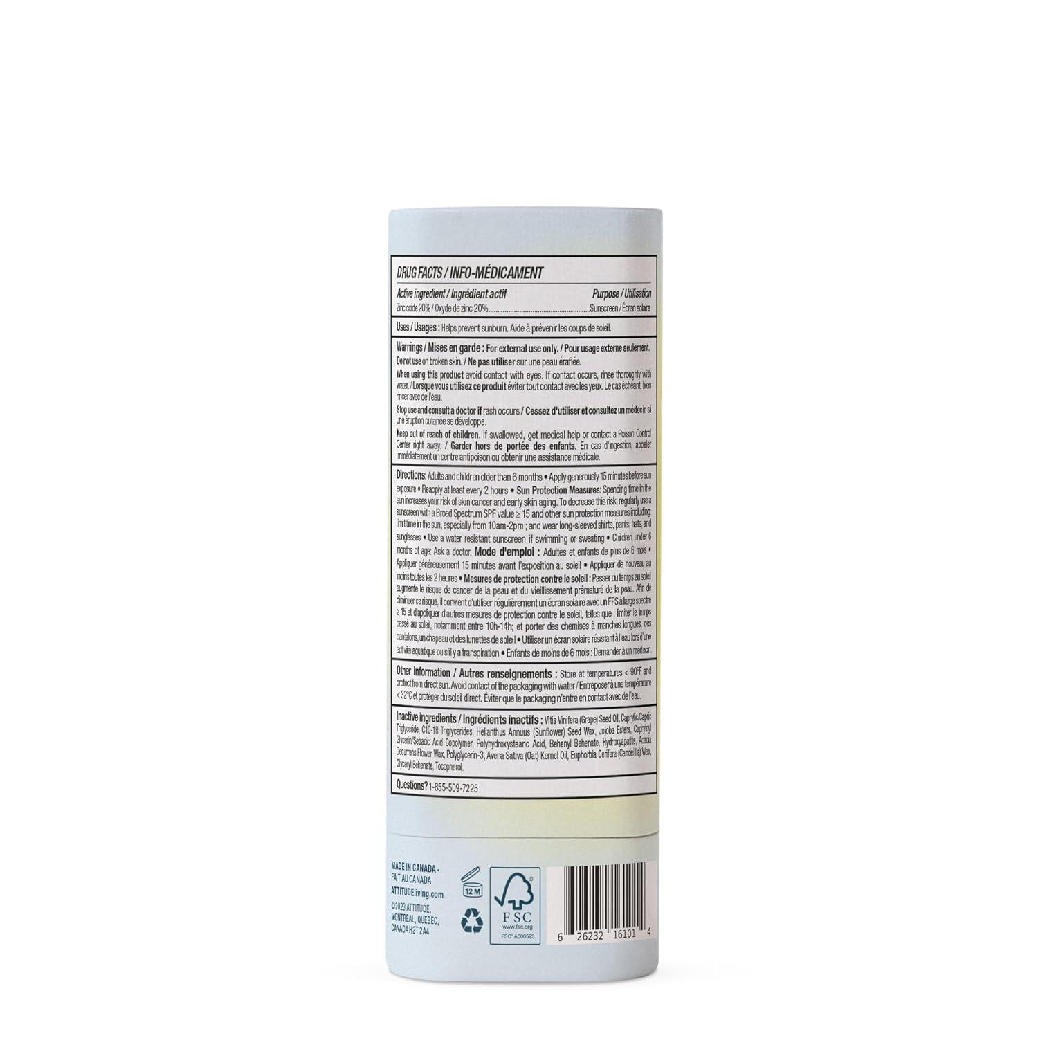 image:imageATTITUDE Mineral Sunscreen Face Stick for Sensitive Skin SPF 30 EWG Verified PlasticFree Broad Spectrum UVAUVB Protection with Zinc Oxide Dermatologically Tested Vegan Unscented 07 Ounce07 Ounce Pack of 1