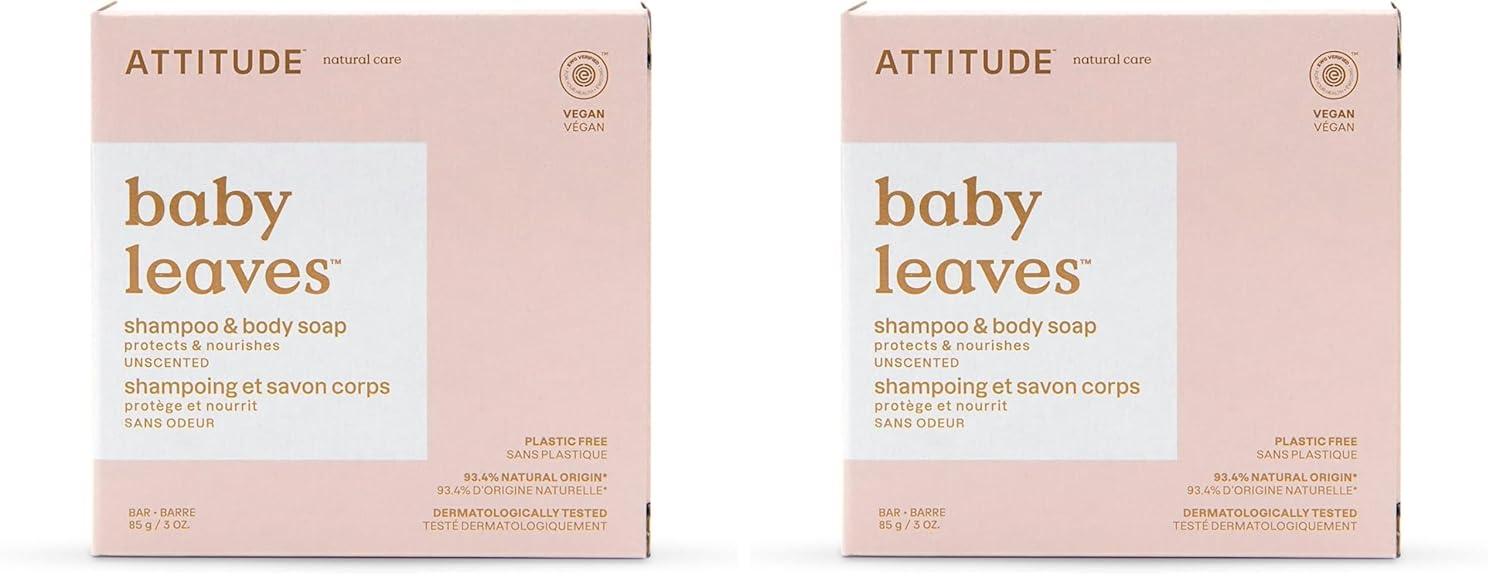 image:imageATTITUDE PlasticFree Baby Shampoo and Body Soap Bar EWG Verified Dermatologically Tested Vegan Unscented 3 OuncesUnscented