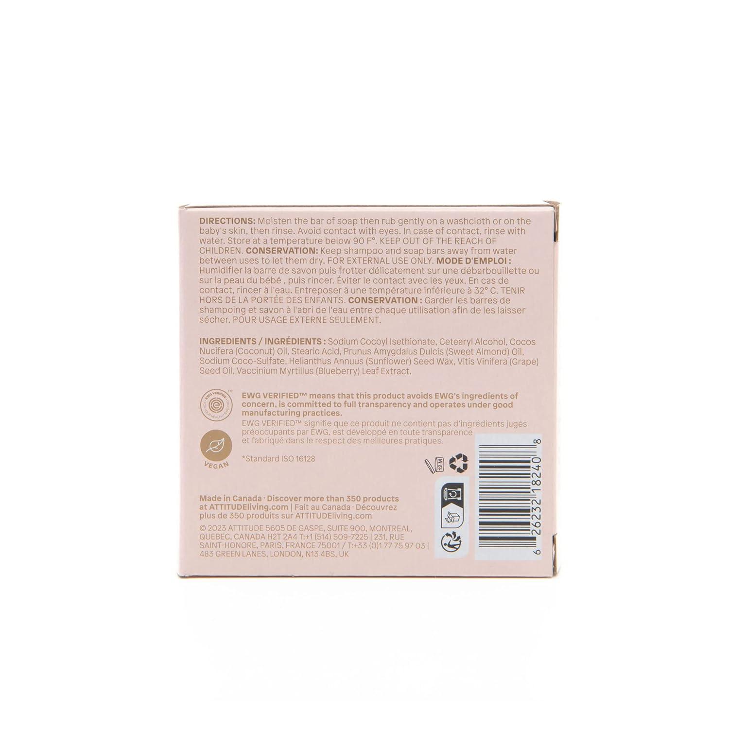image:imageATTITUDE PlasticFree Baby Shampoo and Body Soap Bar EWG Verified Dermatologically Tested Vegan Unscented 3 OuncesUnscented