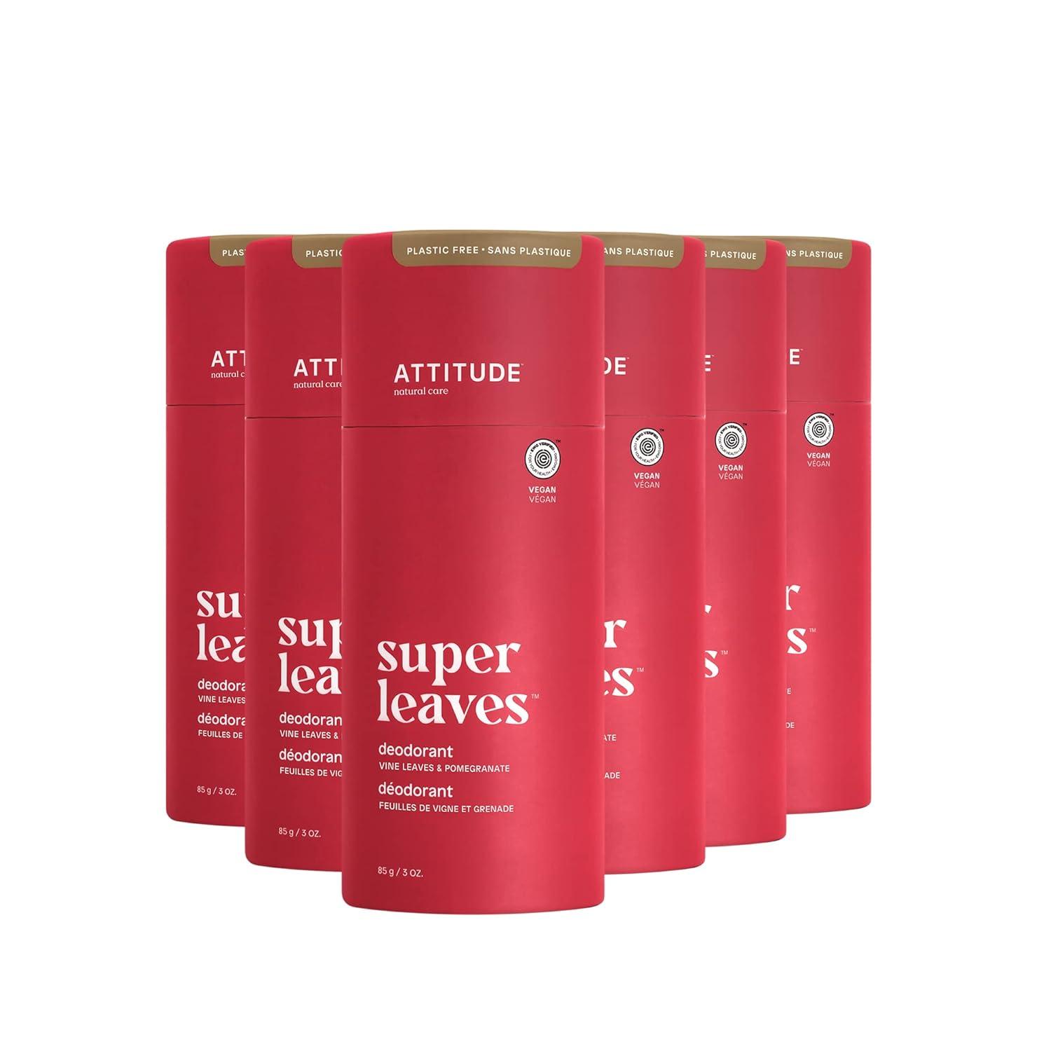 image:imageATTITUDE PlasticFree Deodorant EWG Verified Aluminum Free Vegan Naturally Sourced Body Deodorants for Women amp Men Dermatologically Tested Lemon Leaves 3 OuncesVine Leaves Pomegranate