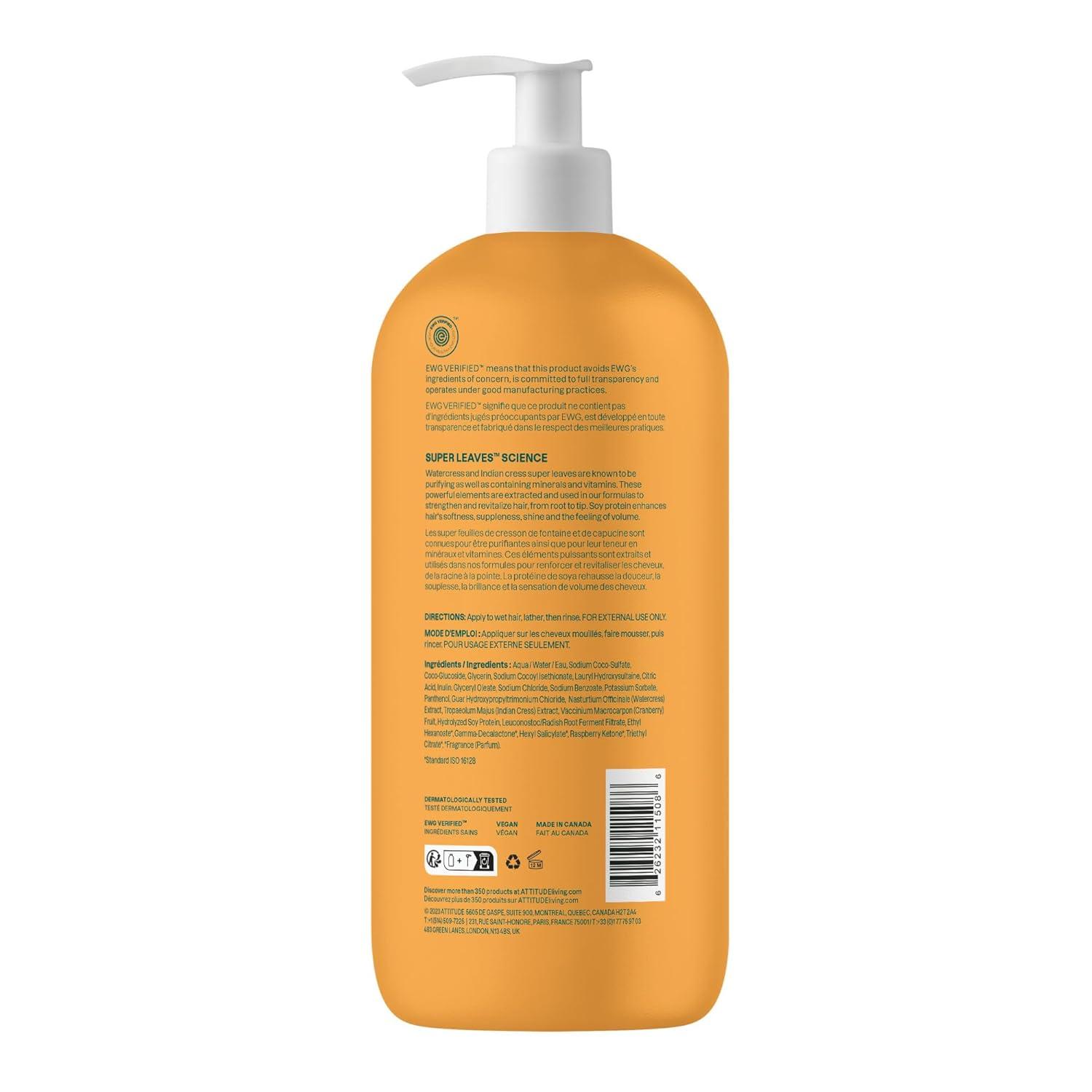 image:imageATTITUDE Volume and Shine Hair Shampoo EWG Verified For Thin Hair Naturally Derived Ingredients Vegan and Plant Based Soy Protein And Cranberries 32 Fl Oz