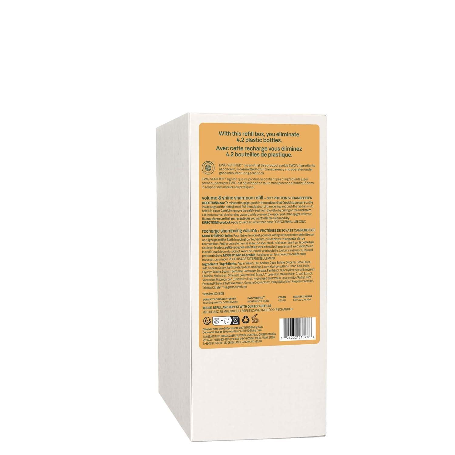 image:imageATTITUDE Volume and Shine Hair Shampoo EWG Verified For Thin Hair Naturally Derived Ingredients Vegan and Plant Based Soy Protein and Cranberries Bulk Refill 676 Fl Oz