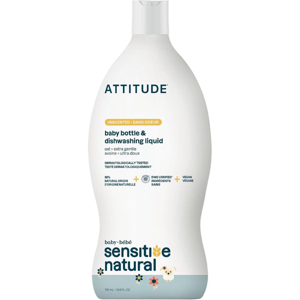 image:imageATTITUDE Baby Bottle amp Dish Soap with Oat Extract EWG Verified Bottle Cleaner For Sensitive Skin Fragrance Free amp Dye Free Removes Milk Residue amp Grease Vegan Unscented 237 Fl Oz