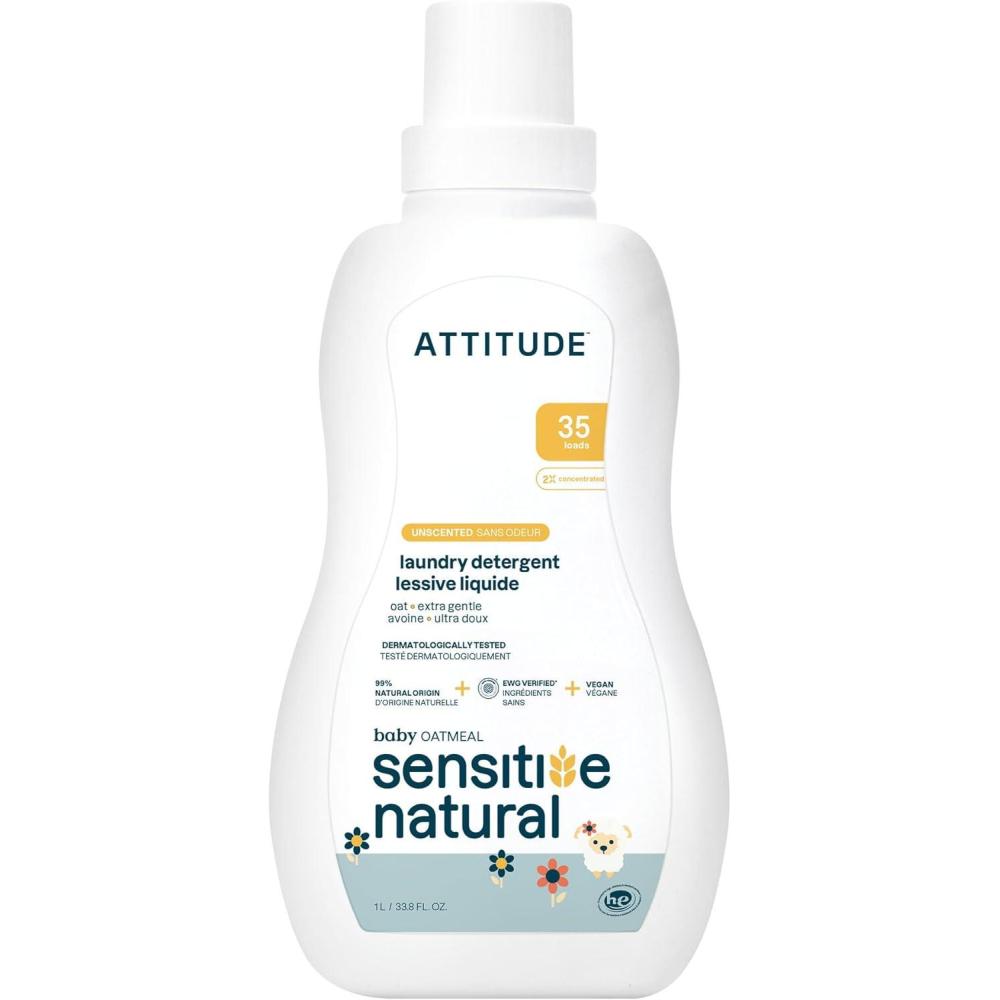 image:imageATTITUDE Baby Laundry Detergent EWG Verified Plant and MineralBased Formula HE Compatible Vegan Household Products Unscented Sensitive 338 Fl Oz 35 LoadsUnscented
