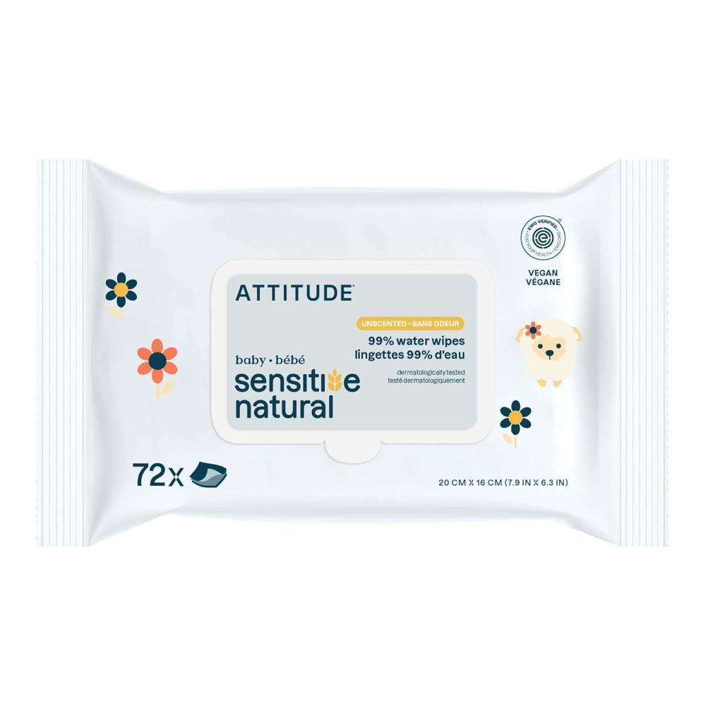 image:imageATTITUDE Baby Wipes Unscented For Sensitive Skin with Oat Natural Origin Dermatollogically Tested For Babies Toddlers amp Kids Chamomile Extract EWG Verified 72 Count72 Count Pack of 1