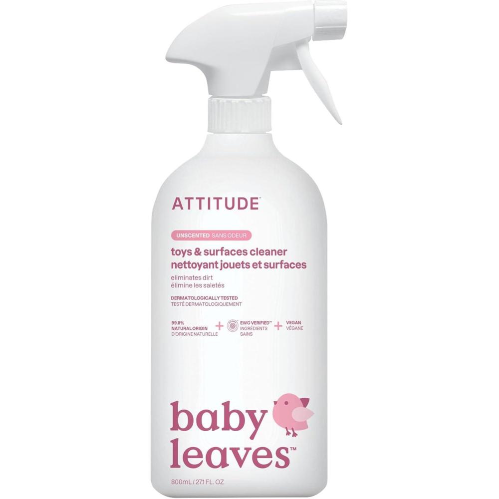 image:imageATTITUDE Baby amp Kids Toy Cleaner Spray EWG Verified MultiSurface Cleaner for Toys High Chairs amp Play Areas Naturally Derived Vegan Unscented 271 Fl Oz271 Fl Oz Pack of 1